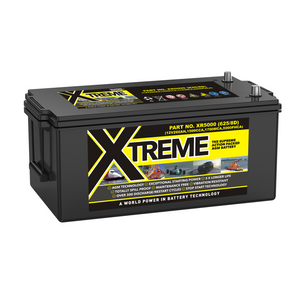 A Leoch XR-5000 Battery. The terminals are both located on the right hand side. Positive top and negative bottom A Leoch XR-5000 Battery. The terminals are both located on the right hand side. Positive top and negative bottom