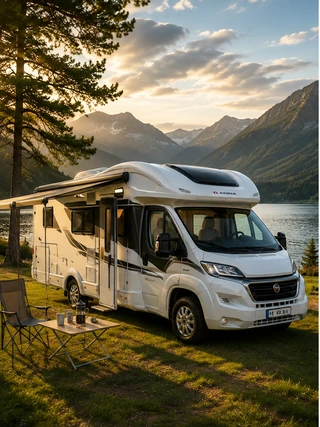 Motorhome in a scenic mountain setting