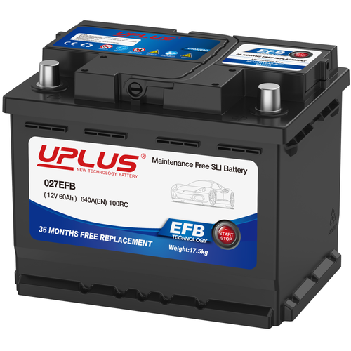 UPLUS 027 EFB Car Battery 12V 60Ah, 640A, Advanced Start-Stop Technology
