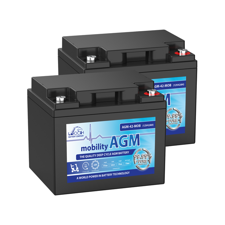 Two 12V 42Ah AGM-42-MOB Batteries For Mobility Scooters