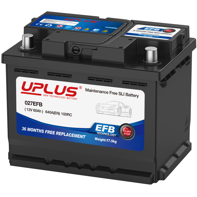 UPLUS 027 EFB Car Battery 12V 60Ah, 640A, Advanced Start-Stop Technology