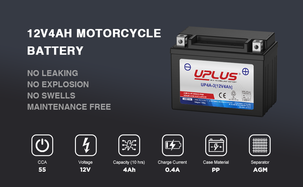 UPLUS YB4L-B 12V 4Ah Maintenance Free SLA Powersport Battery for Motorcycles, ATVs, Snowmobiles, and Personal Watercraft