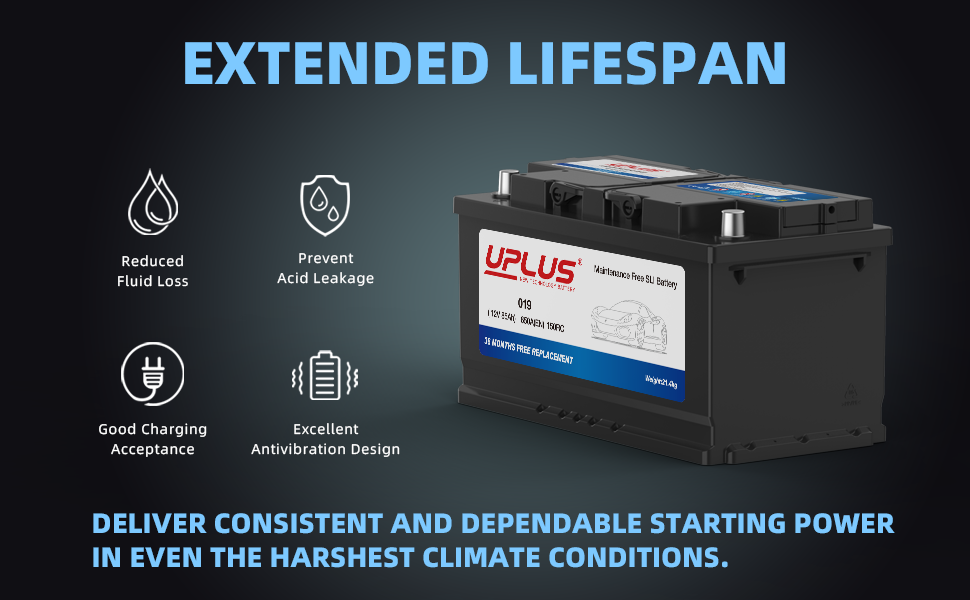 UPLUS 019 Car Battery 12V 85Ah, 650A 150RC, Maintenance-Free with Safe & Efficient Performance