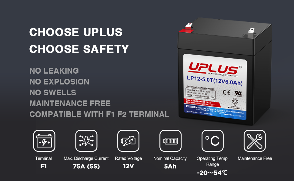 UPLUS 12V 5Ah Rechargeable Sealed Lead Acid Battery | Home Alarm & Security Systems Compatible