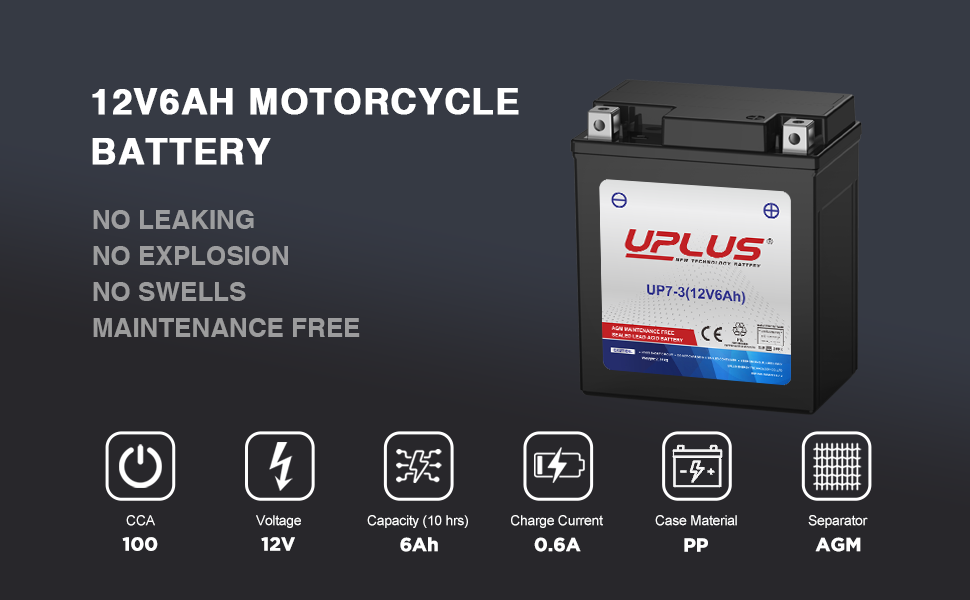 UPLUS YTX7L-BS AGM Battery - Reliable 12V 6Ah Maintenance-Free Power for ATV, Snowmobile, Scooter, Motorcycle