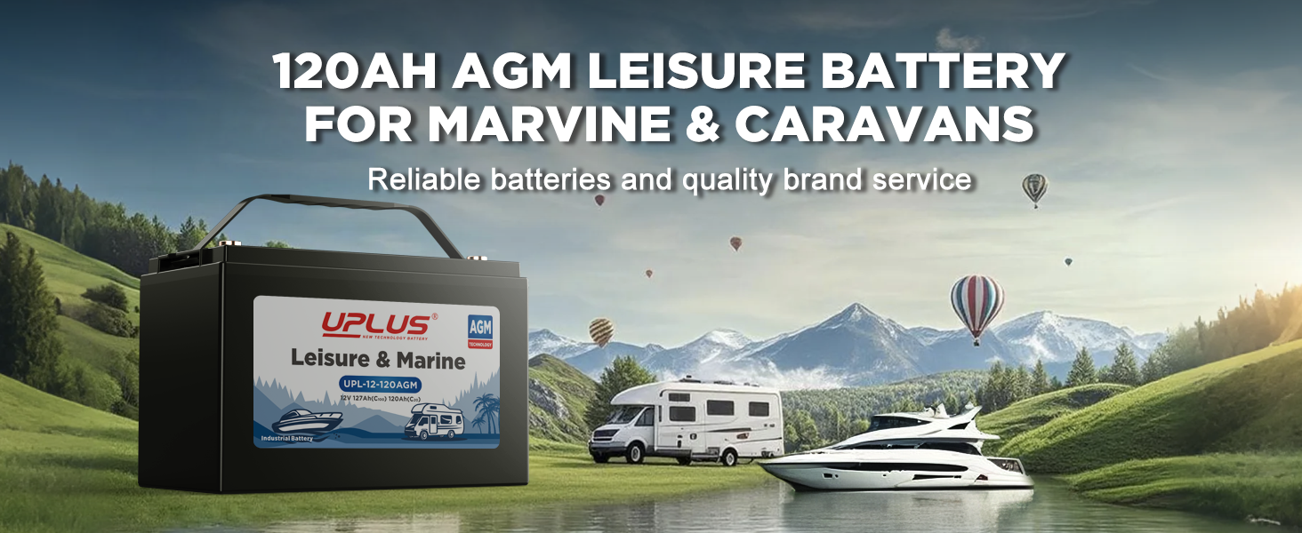 UPLUS UPL-12-120AGM Leisure Battery 12V 120AH Deep Cycle for Marine/Caravan, Trolling Motor, Solar, Camping, RV, Motorhome