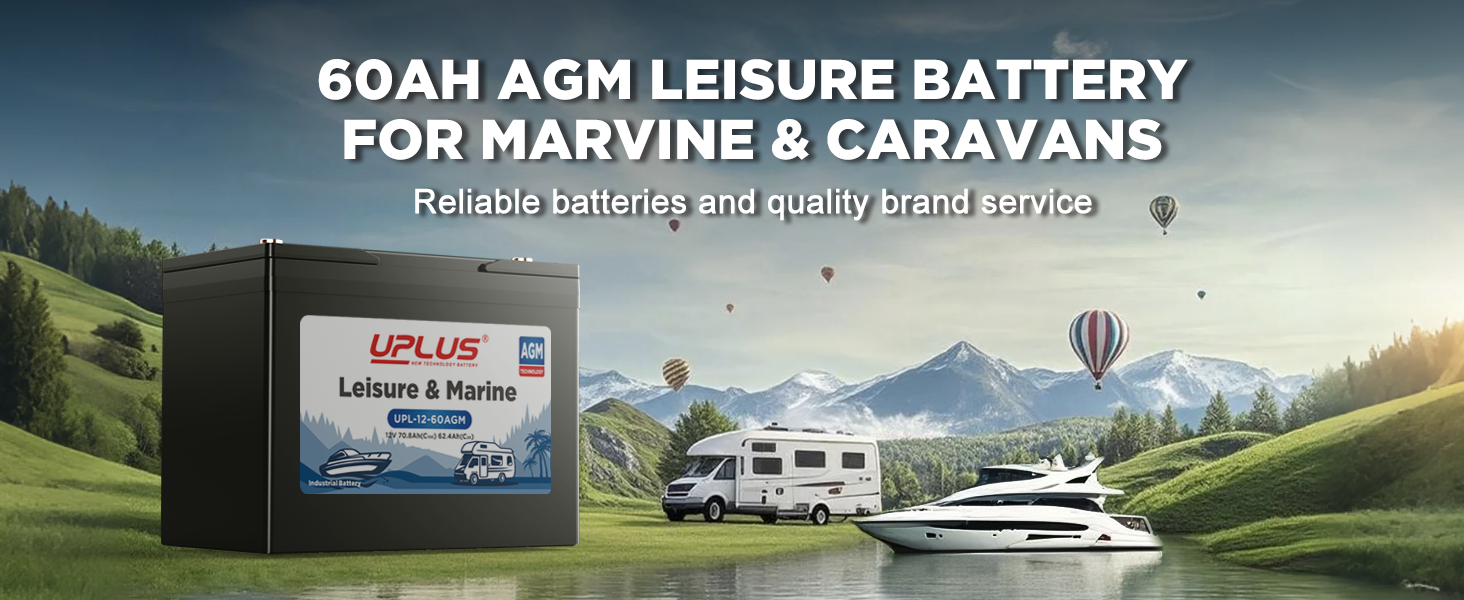 UPLUS Leisure Battery 12V 60AH Deep Cycle for Marine/Caravan, Trolling Motor, Solar, Camping, RV, Motorhome