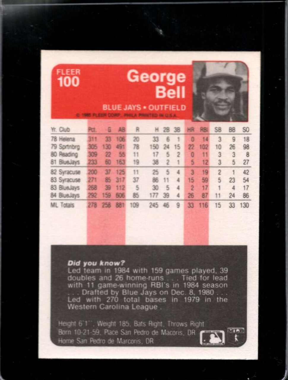 1986 Fleer.. George Bell. . Toronto Blue Jays #53