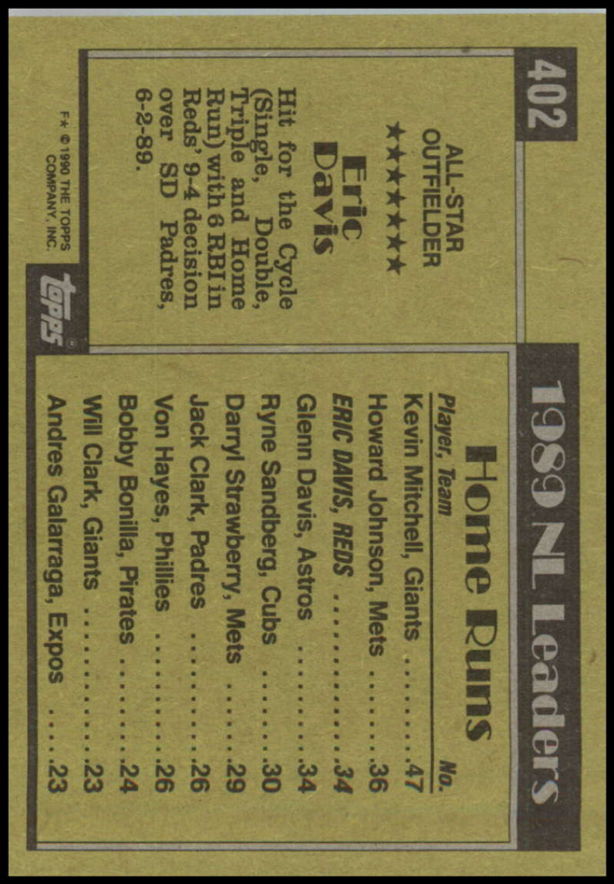 1990 Upper Deck #116 Eric Davis VG Cincinnati Reds - Under the Radar Sports