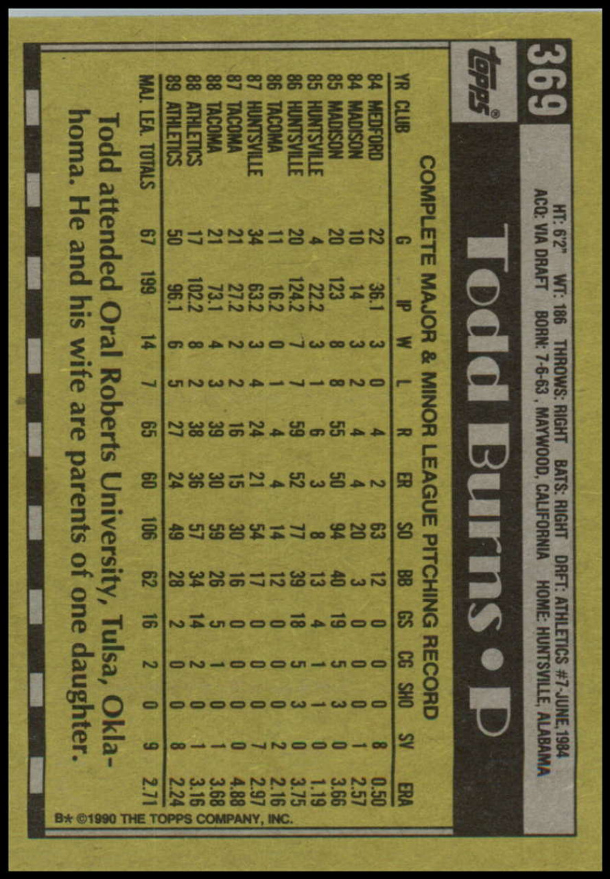 1990 Topps #369 Todd Burns VG Oakland Athletics - Under the Radar Sports
