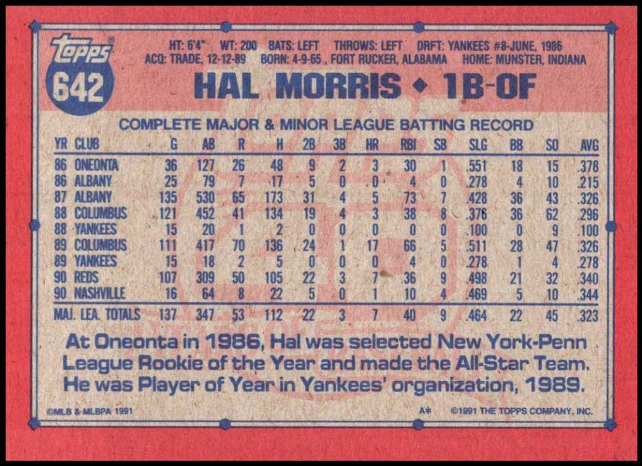 1991 Stadium Club #339 Hal Morris VG Cincinnati Reds - Under the Radar  Sports