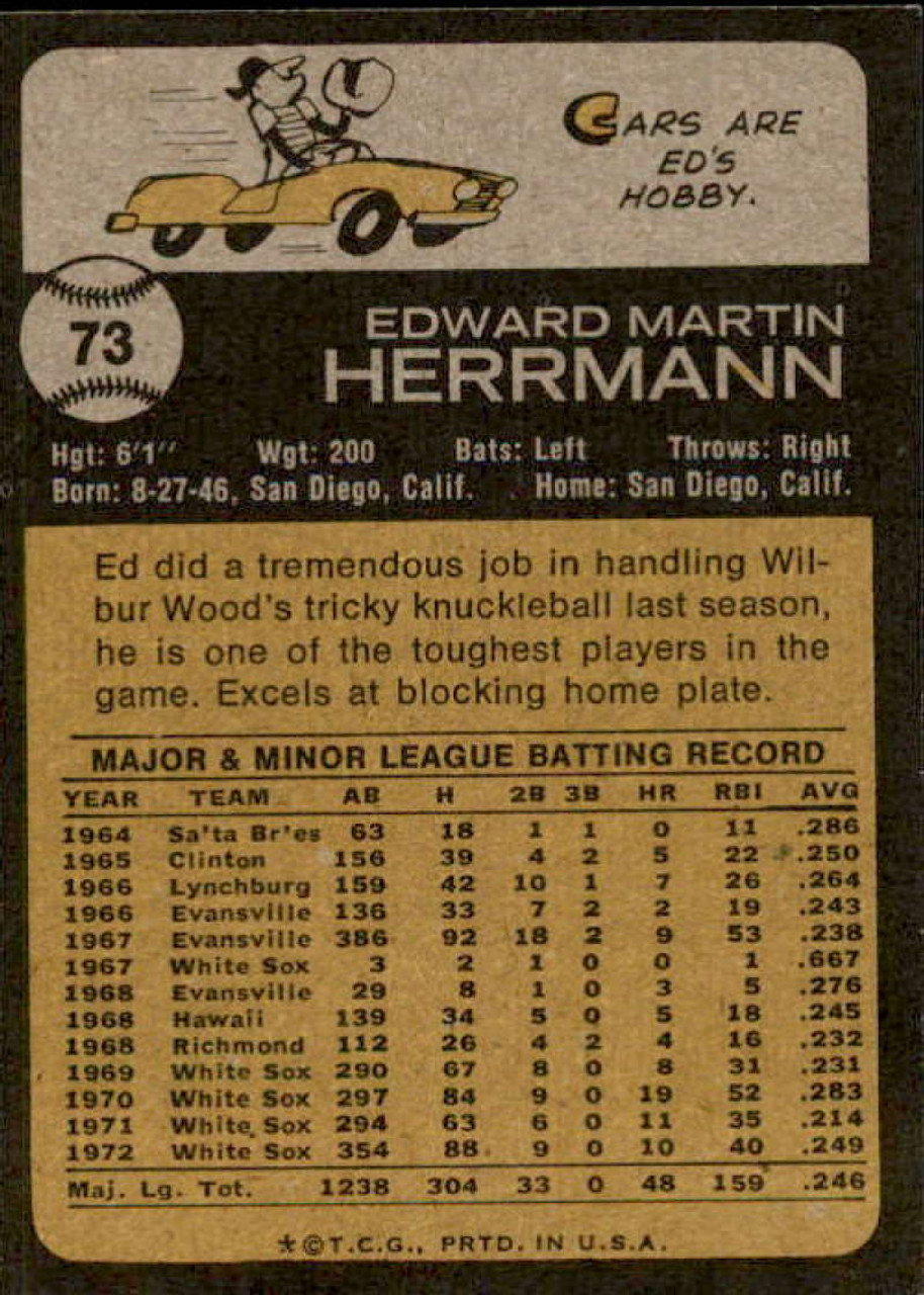  1972 Topps # 452 Ed Herrmann Chicago White Sox