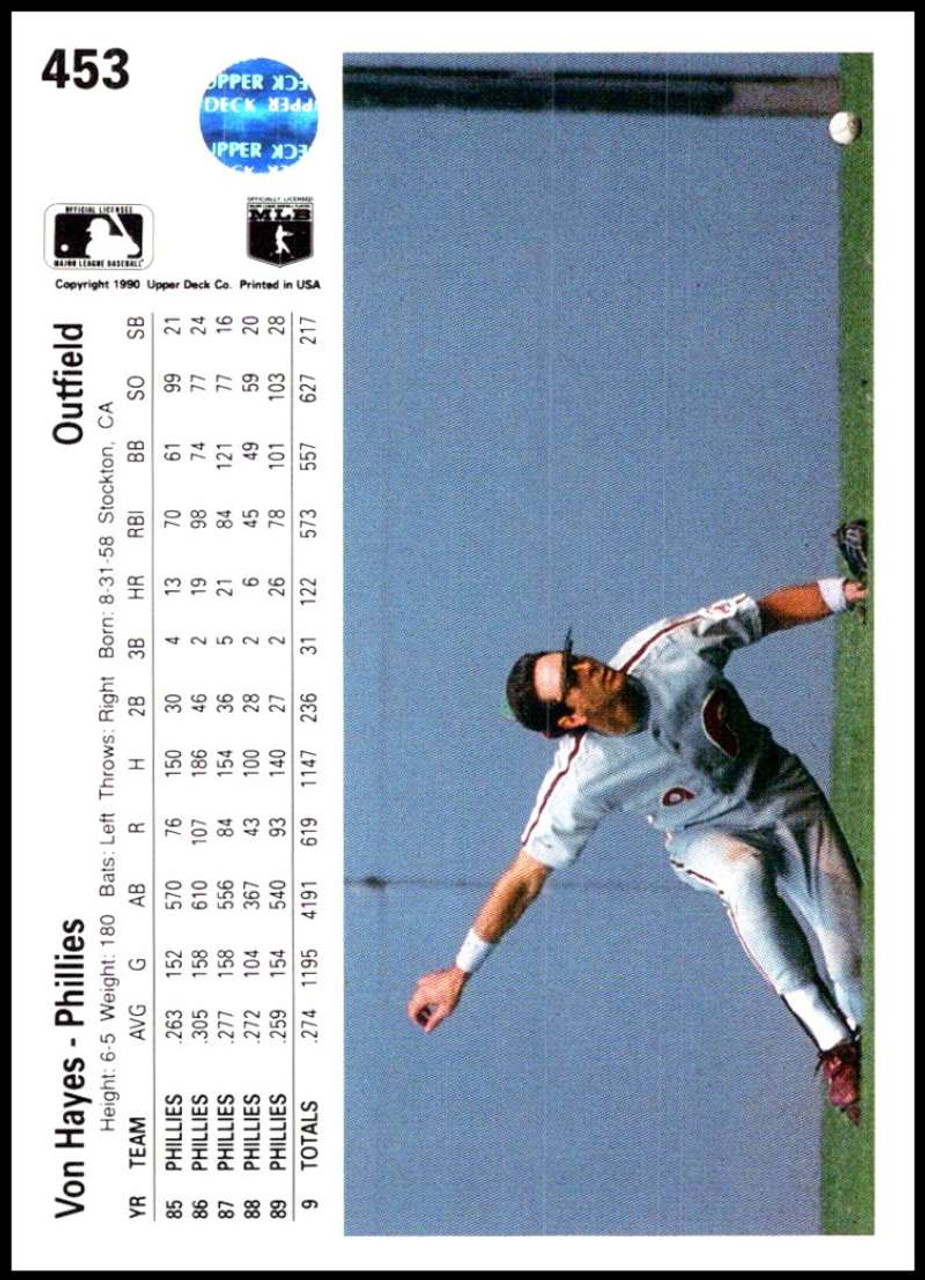 1990 Upper Deck #453 Von Hayes VG Philadelphia Phillies - Under the Radar  Sports