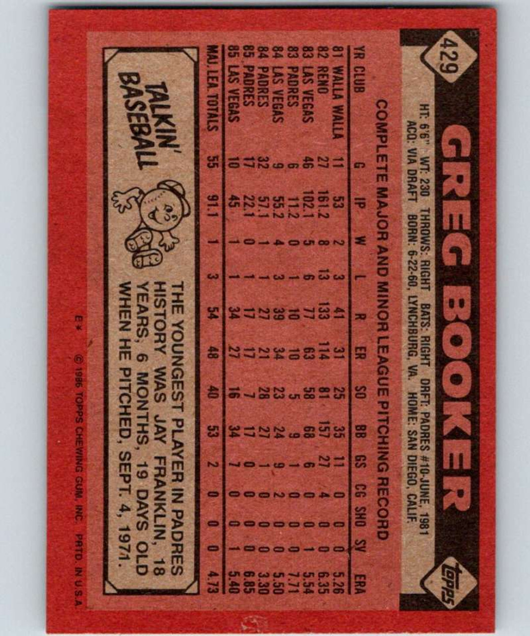 1989 Upper Deck #641 Greg Booker VG San Diego Padres