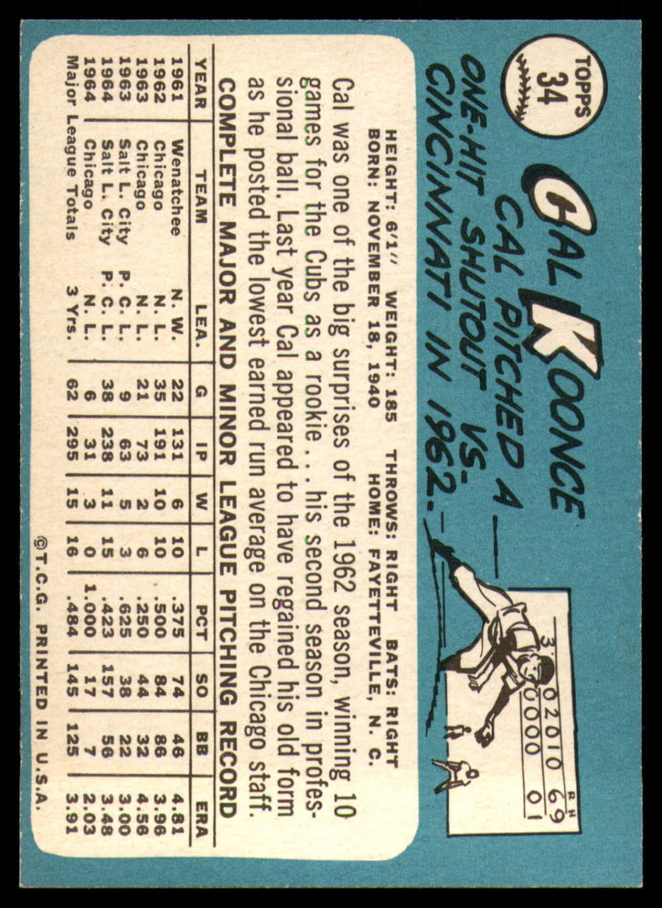 1965 Topps #34 Cal Koonce VG Chicago Cubs - Under the Radar Sports