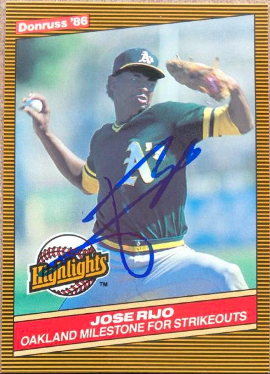 Jose Rijo autographed baseball card (Oakland Athletics) 1986 Donruss #2  Highlights