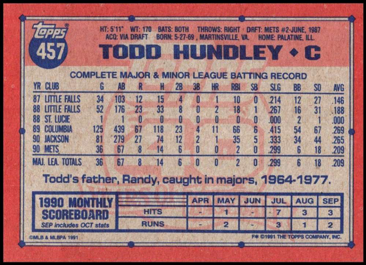 ROOKIE: 1991 STADIUM CLUB #349 TODD HUNDLEY - NEW YOK METS