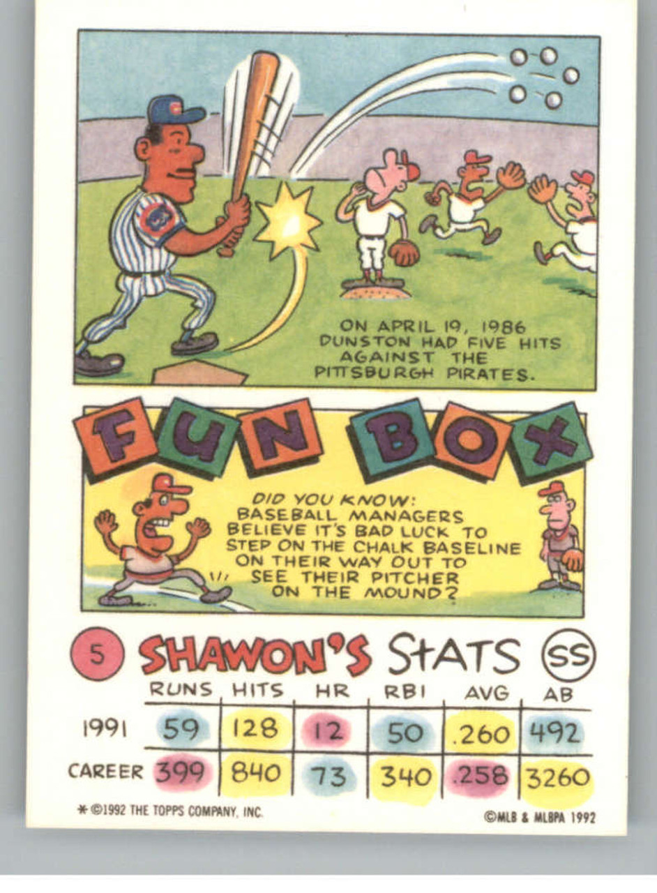 Shawon Dunston autographed Baseball Card (Chicago Cubs) 1992 Topps for Kids  #5 (67)