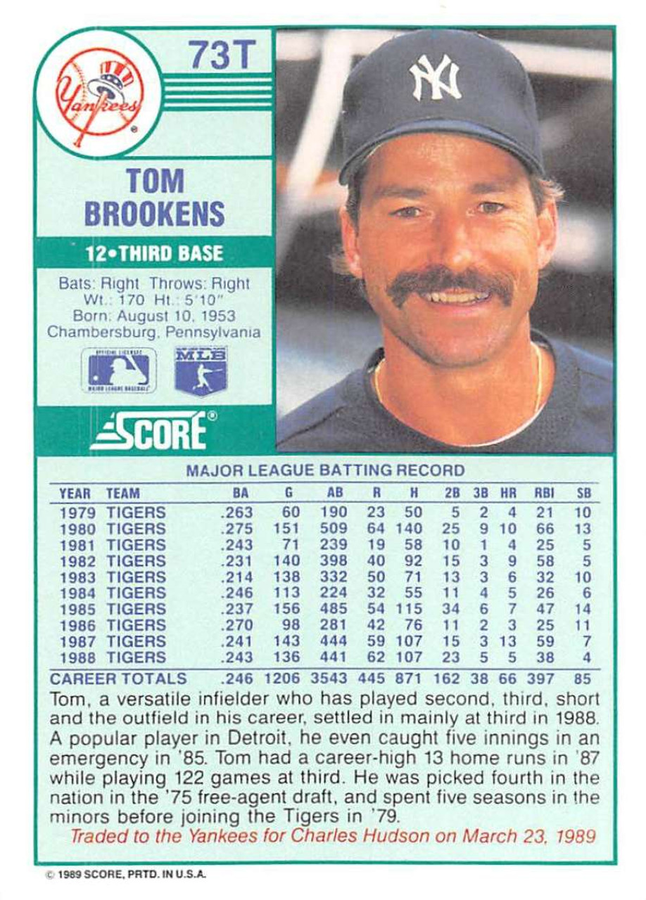 1989 Score Rookie/Traded #73T Tom Brookens VG New York Yankees