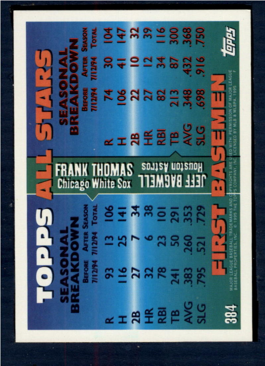 1995 Topps #384 Frank Thomas/Jeff Bagwell AS VG Houston Astros/Chicago  White Sox - Under the Radar Sports