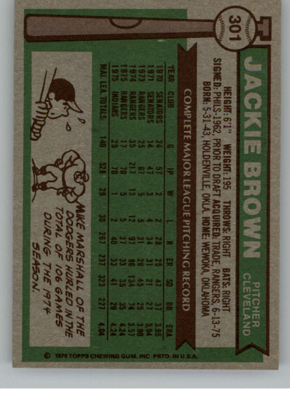 1976 Topps #301 Jackie Brown VG Cleveland Indians - Under the Radar Sports