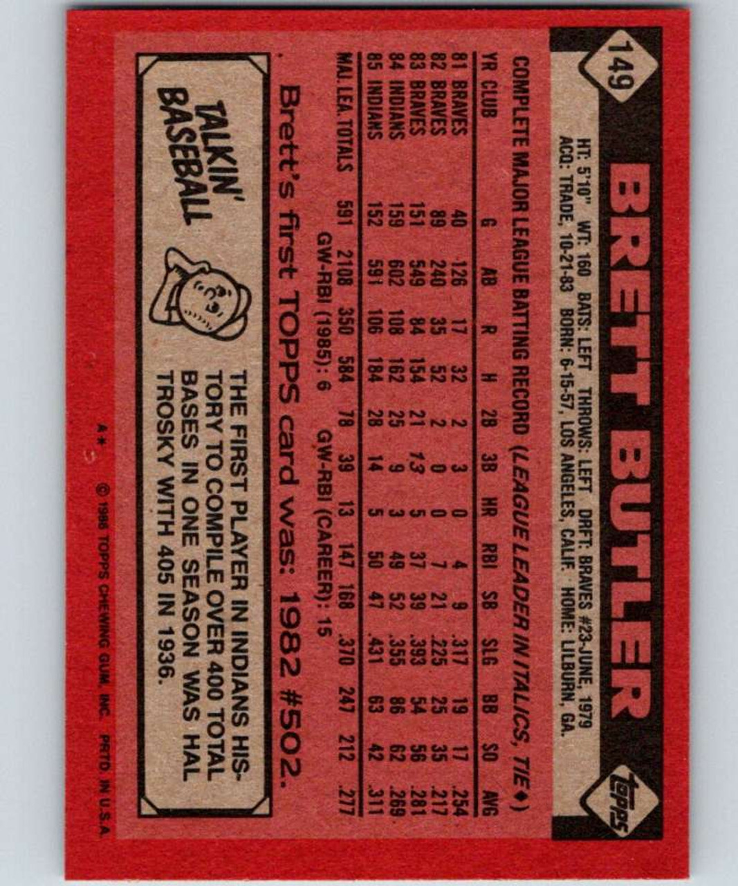 1984 Topps Traded #20T Brett Butler - NM-MT