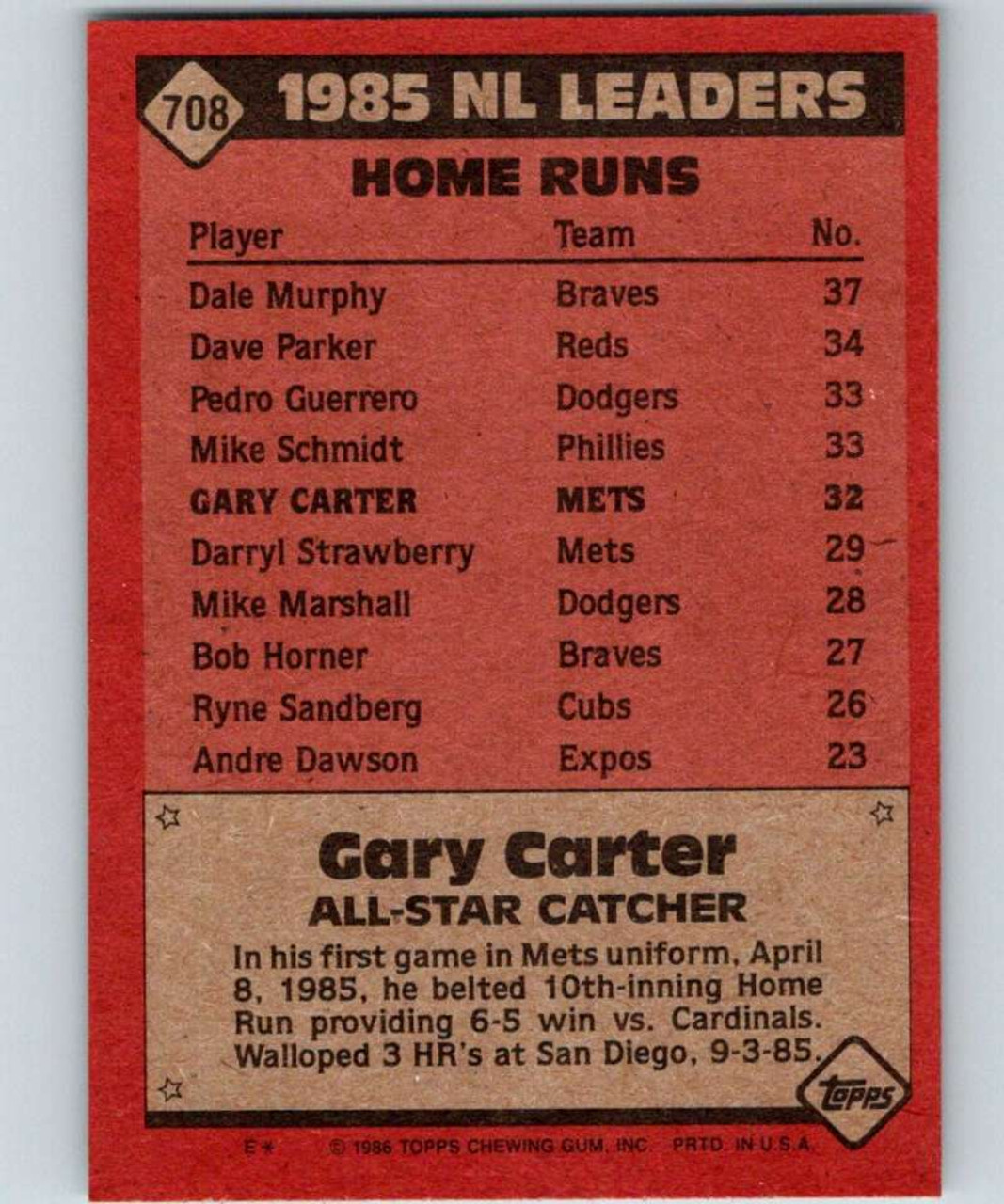 1986 Donruss #68 Gary Carter NM-MT New York Mets - Under the Radar Sports