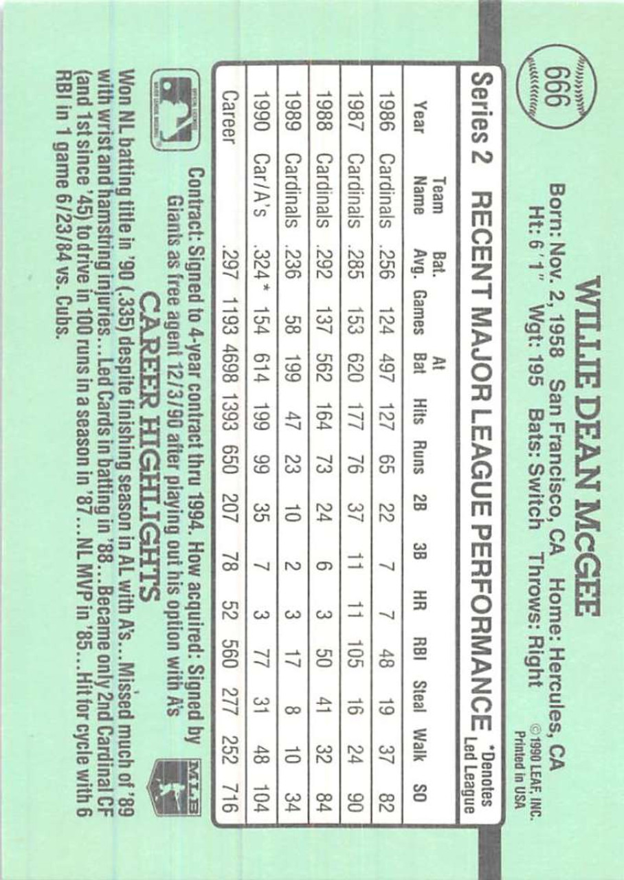 1991 Score #597 Willie McGee VG Oakland Athletics - Under the Radar Sports