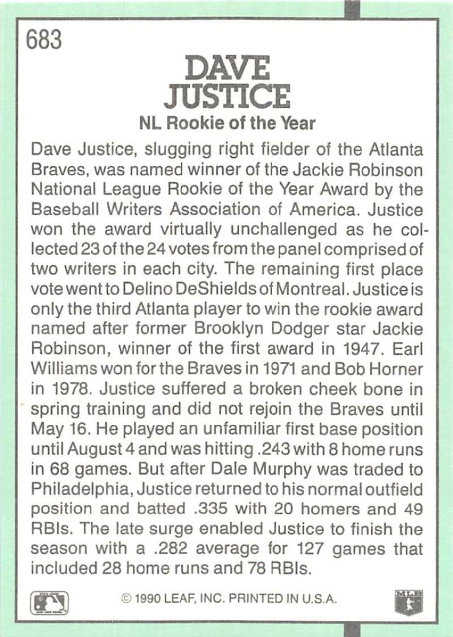 1991 Score #880 David Justice roy VG Atlanta Braves