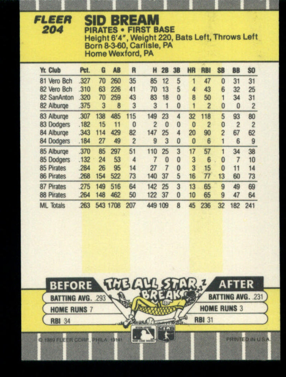 1989 Score #48 Sid Bream VG Pittsburgh Pirates - Under the Radar Sports