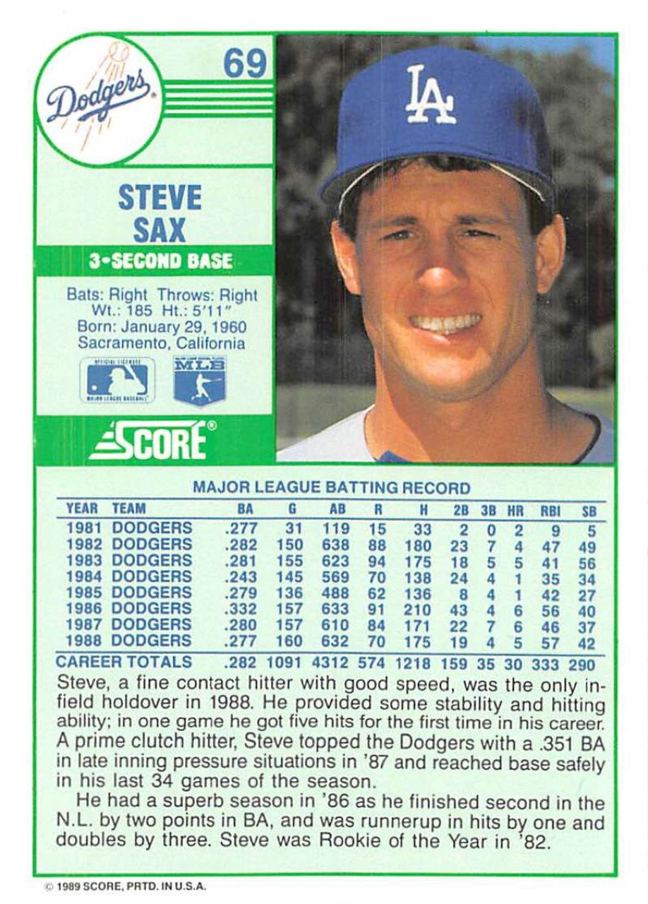 1989 Upper Deck #53 Steve Sax VG Los Angeles Dodgers - Under the