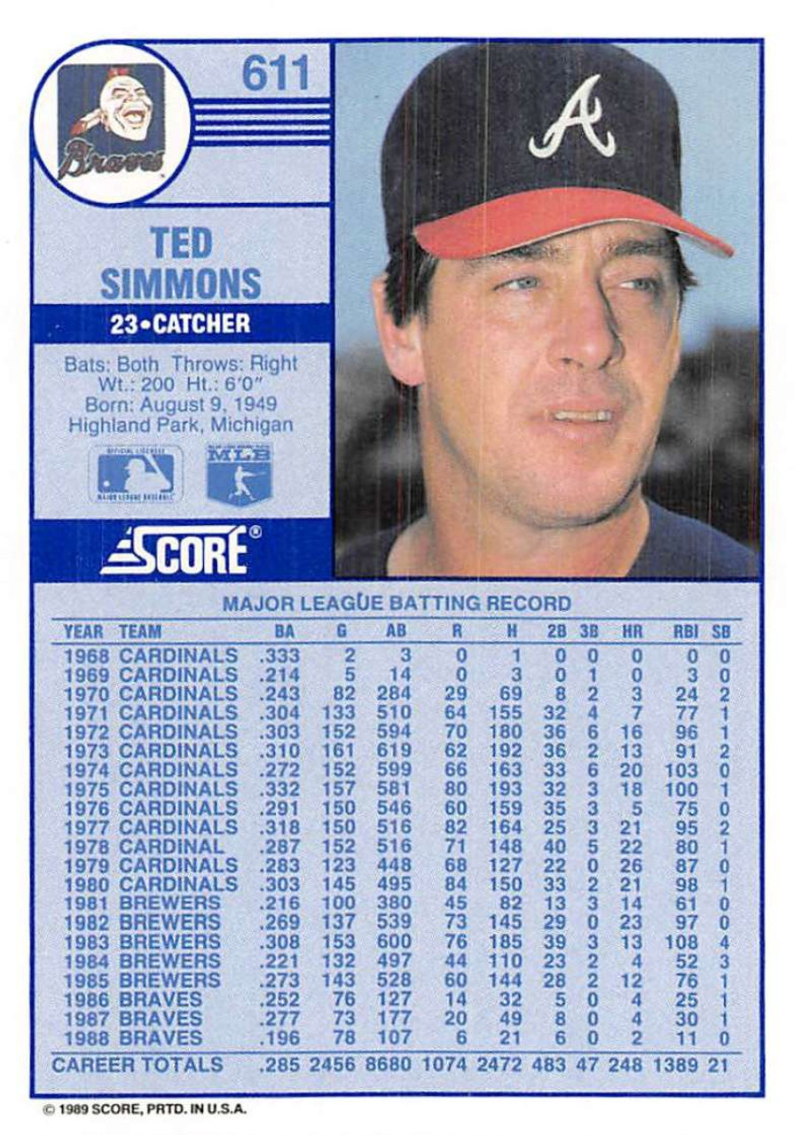 1989 Upper Deck #570 Ted Simmons VG Atlanta Braves - Under the