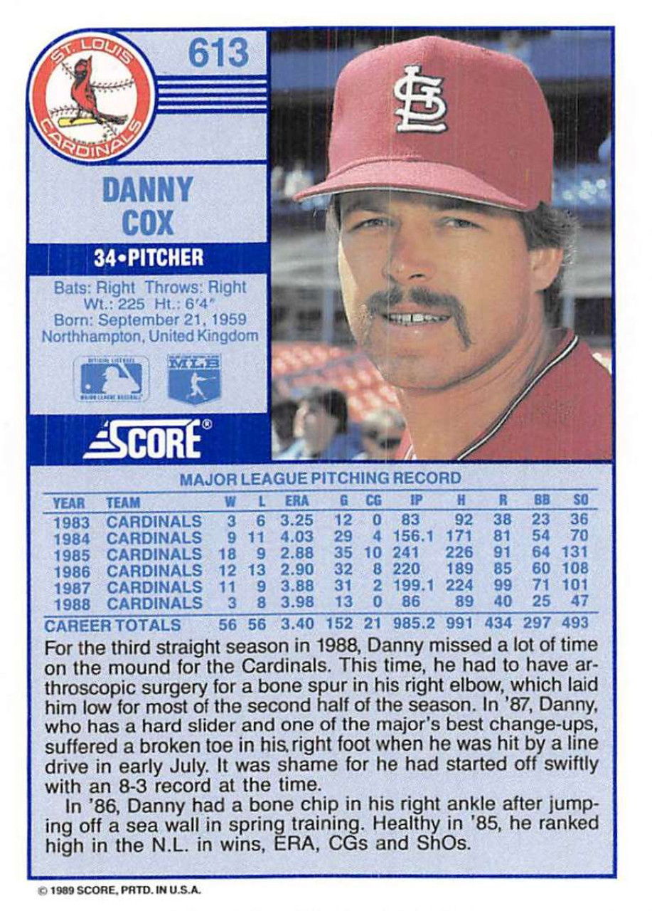 1989 Score #613 Danny Cox VG St. Louis Cardinals - Under the Radar Sports