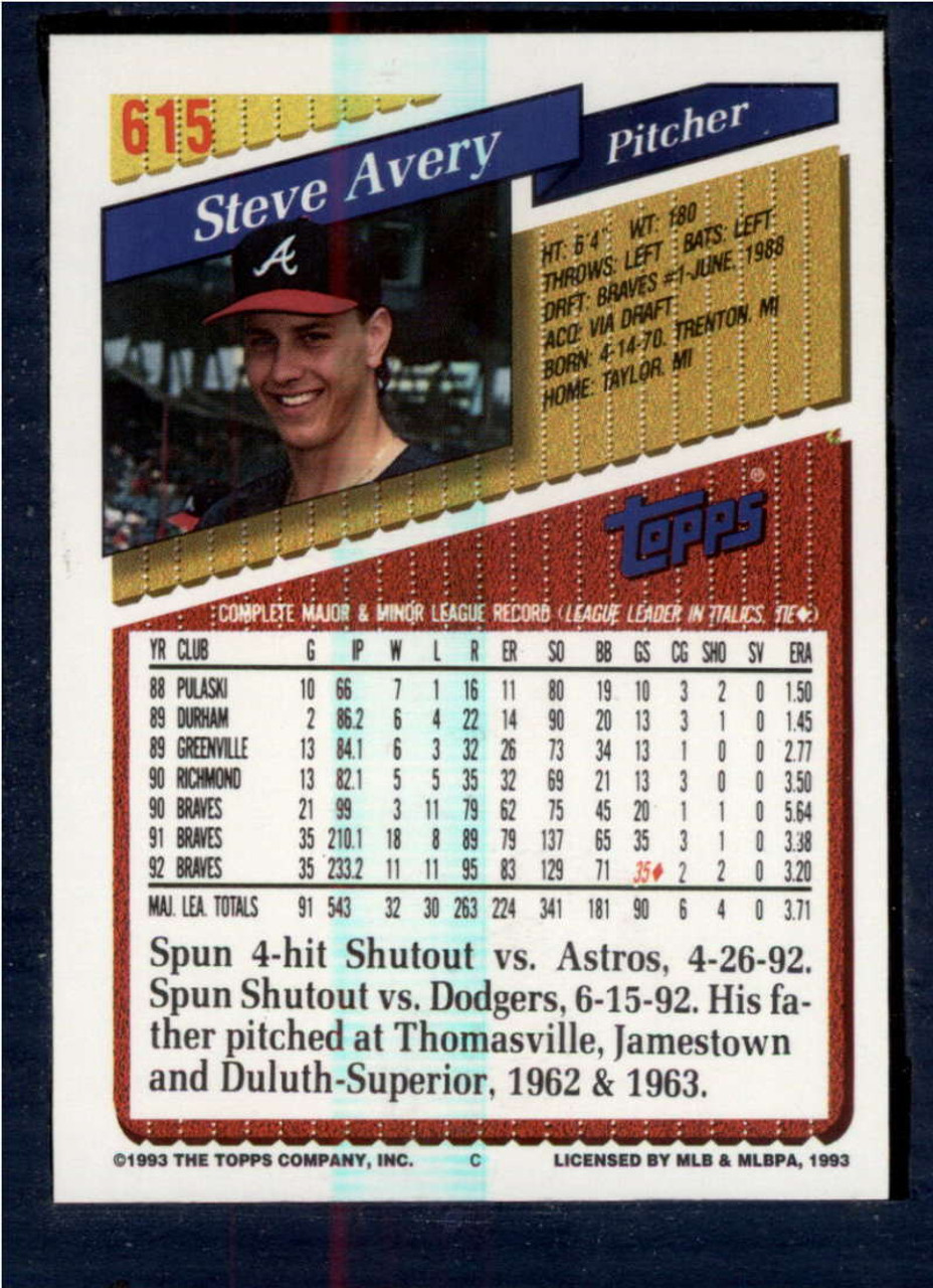 1993 Topps Stadium Club Steve Avery Pitcher Atlanta Braves Baseball Card  #626