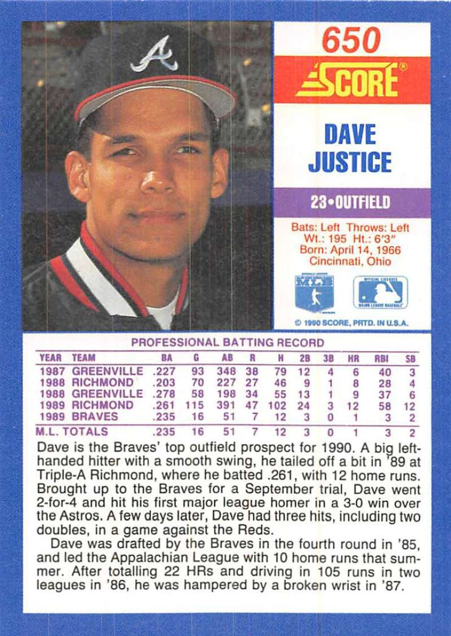 1990 Upper Deck #711 David Justice VG RC Rookie Atlanta Braves - Under the  Radar Sports