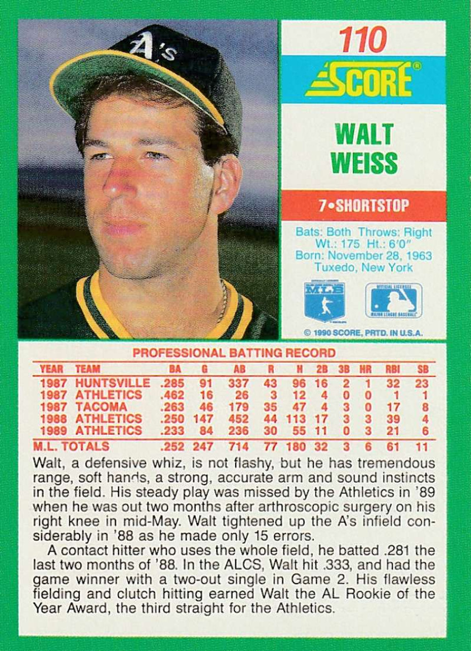 1990 Score #110 Walt Weiss VG Oakland Athletics - Under the Radar