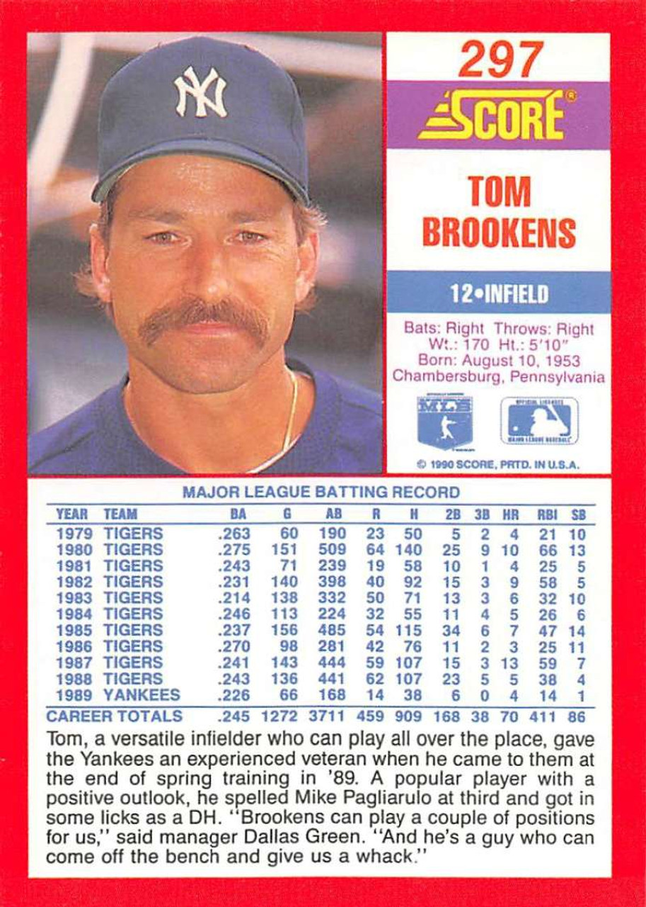 1990 Score #297 Tom Brookens VG New York Yankees - Under the Radar