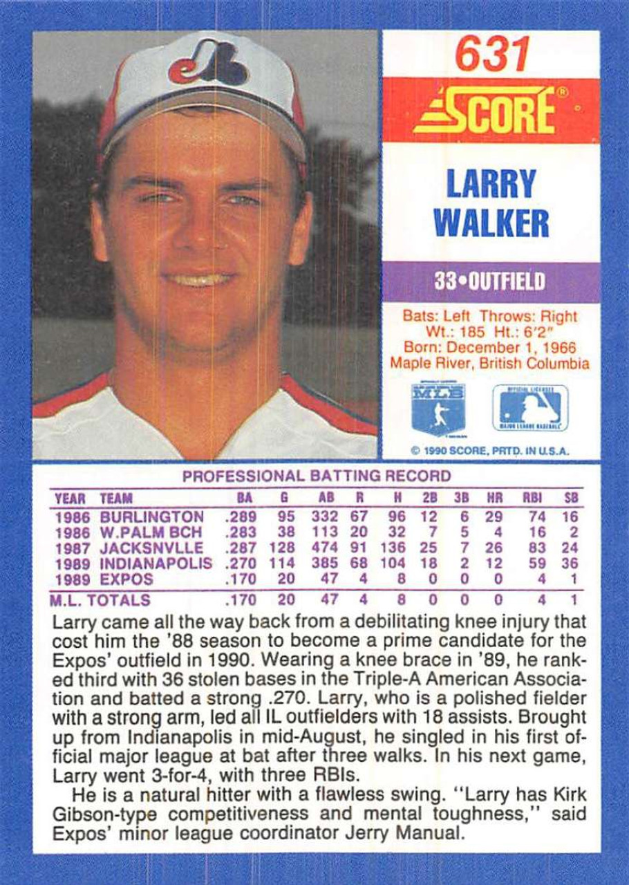 1990 Score #631 Larry Walker VG RC Rookie Montreal Expos - Under the Radar  Sports