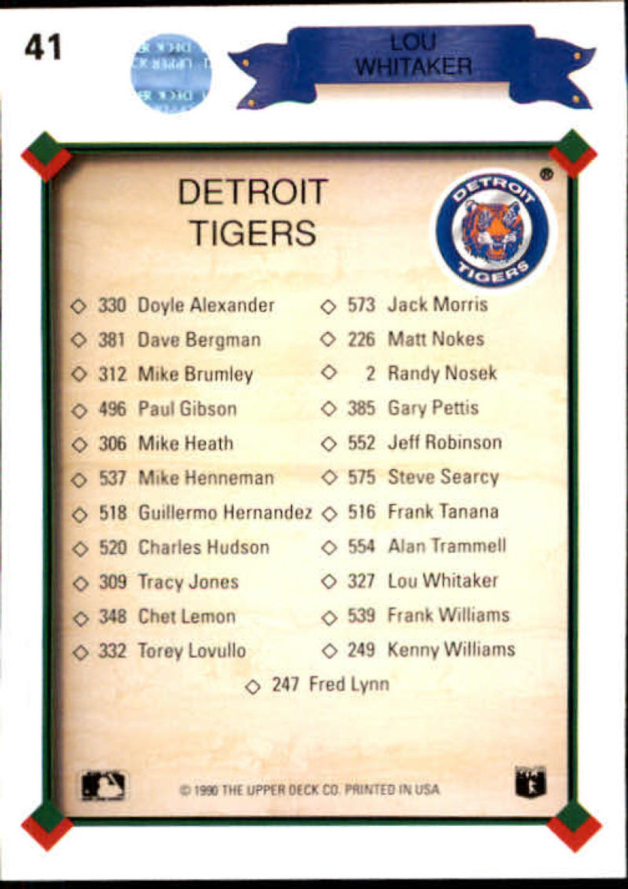 1990 Upper deck #327 Lou Whitaker - Detroit Tigers (Baseball Cards