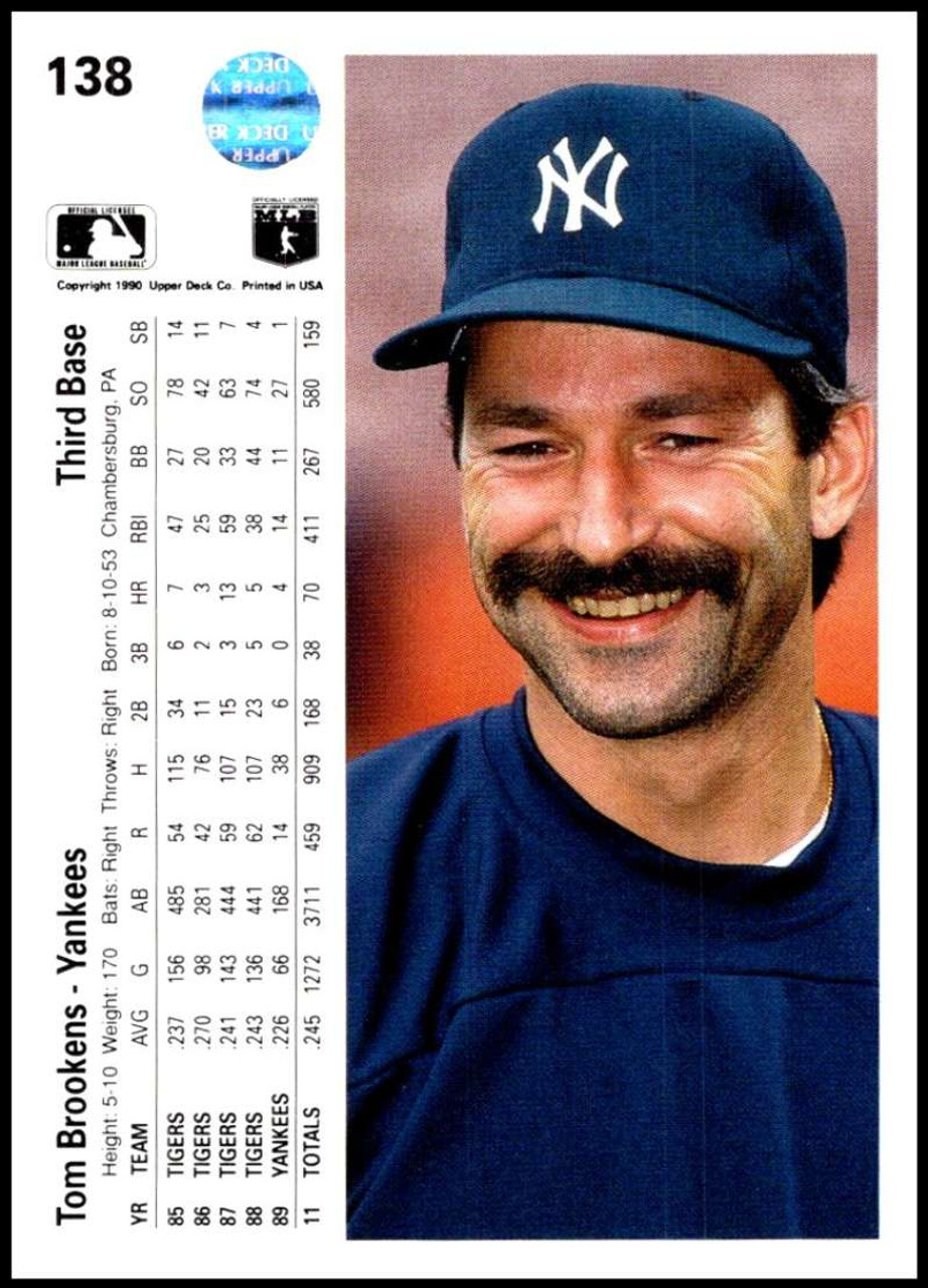 1990 Upper Deck #138 Tom Brookens VG New York Yankees - Under the