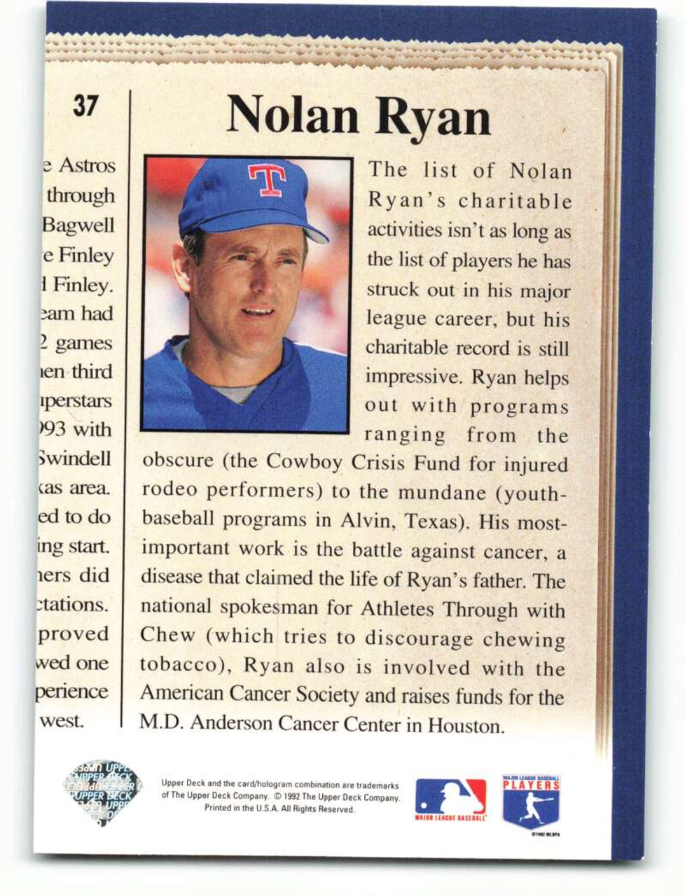 1993 Upper Deck Baseball Card #37 Nolan Ryan