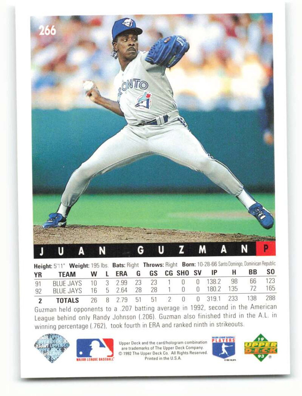 1993 Topps #75 Juan Guzman VG Toronto Blue Jays - Under the Radar Sports