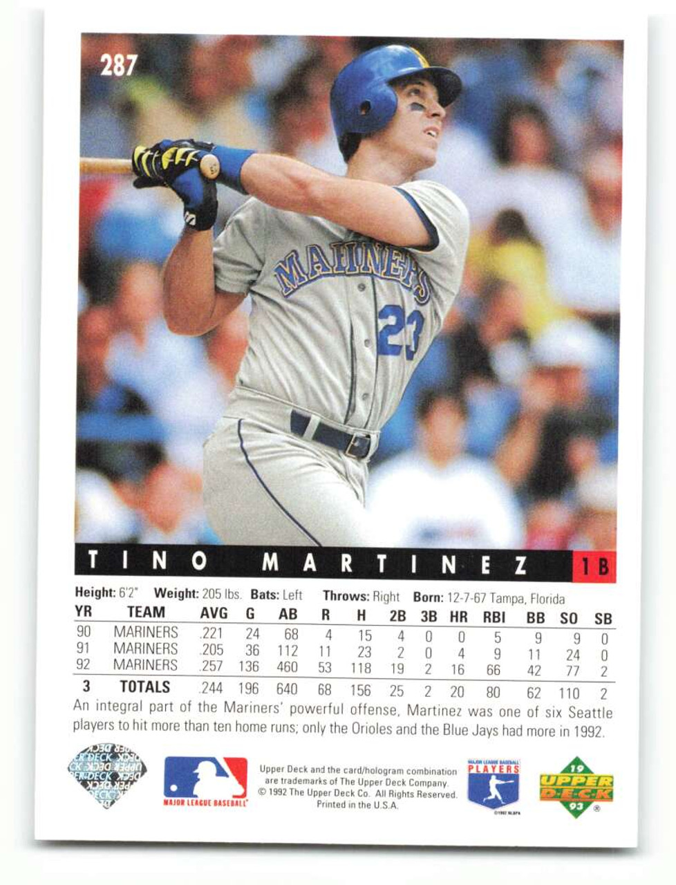 1992 Upper Deck #554 Tino Martinez VG Seattle Mariners - Under the Radar  Sports