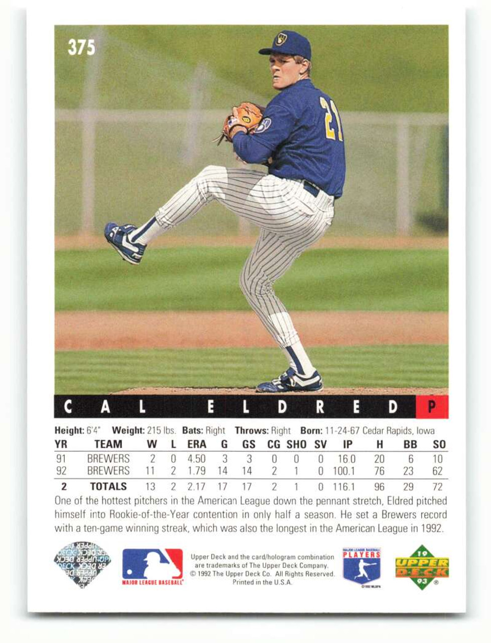 1993 Upper Deck #177 John Jaha VG Milwaukee Brewers - Under the Radar Sports