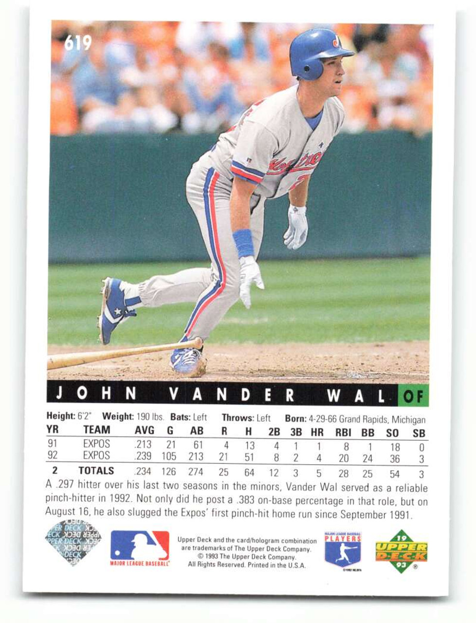 1994 Donruss #571 John Vander Wal VG Montreal Expos - Under the Radar Sports