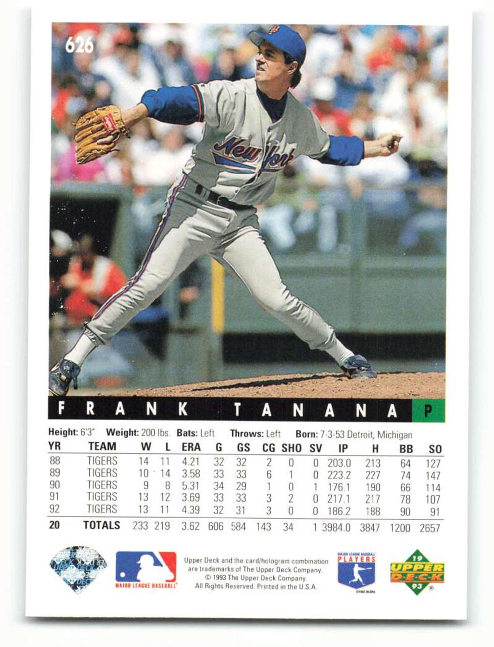 1993 Upper Deck #626 Frank Tanana VG New York Mets - Under the Radar Sports