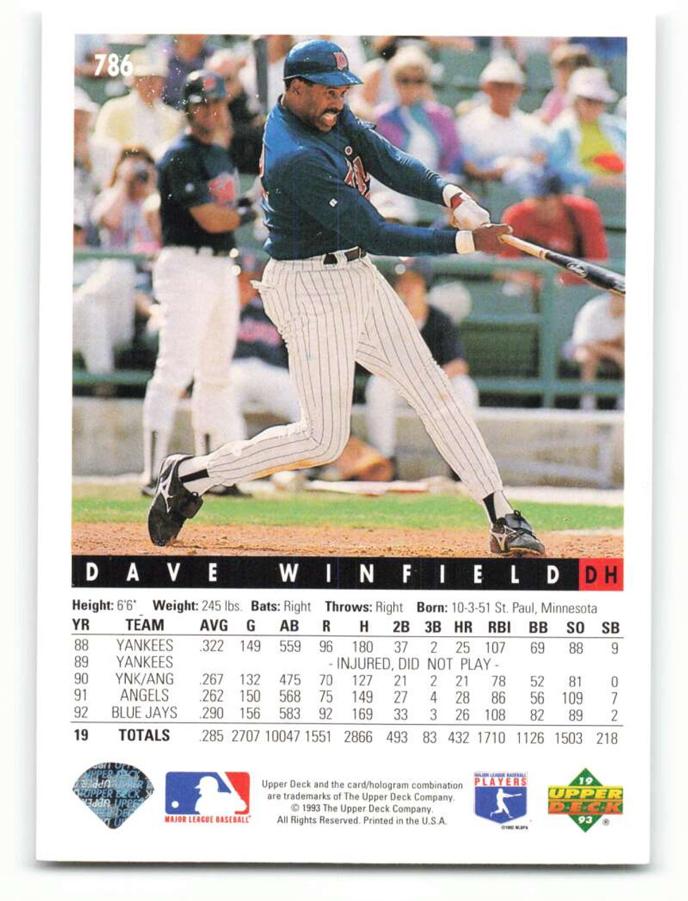 Dave Winfield Minnesota Twins 1993 Vintage Baseball Unsigned
