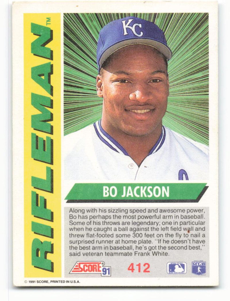 Bo Jackson Signed 1991 Score #412 Baseball Card KC Royals Angels