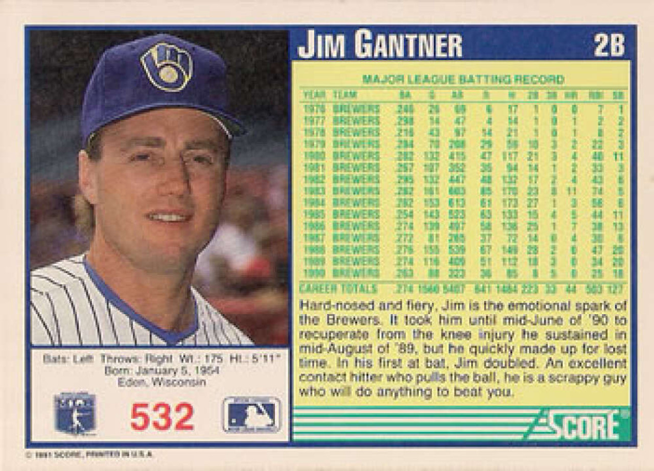 174 Jim Gantner - Milwaukee Brewers - 1991 Ultra Baseball