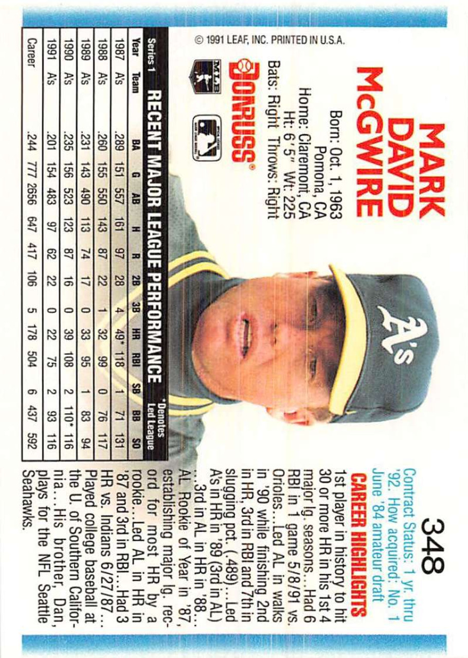 1991 Donruss #56 Mark McGwire AS VG Oakland Athletics - Under the